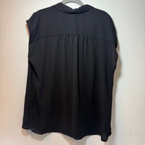 Roz & Ali Womens 1X Black V Neck Collared Cap Sleeve Blouse Career Top